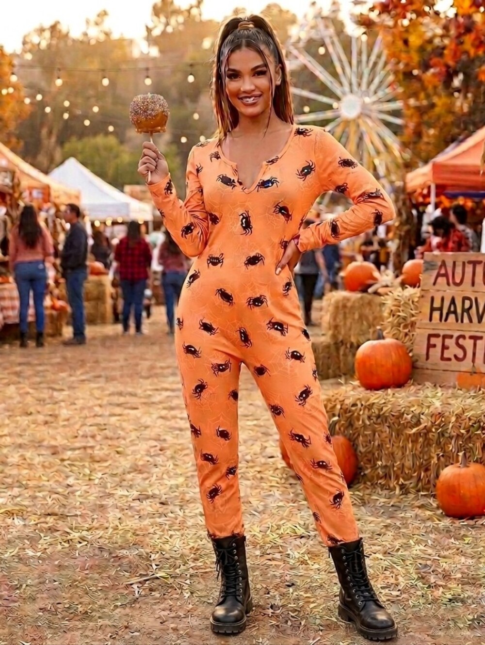 Halloween Orange Spider Bodysuit